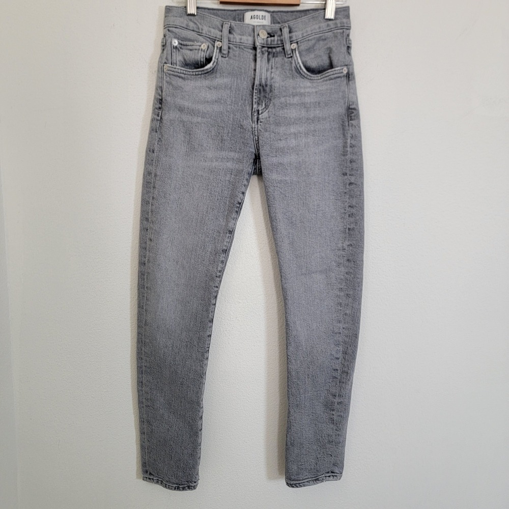 AGOLDE Toni Slim Straight Mid Rise Jean Gray Sz 24 Stretch Denim Grunge Goth